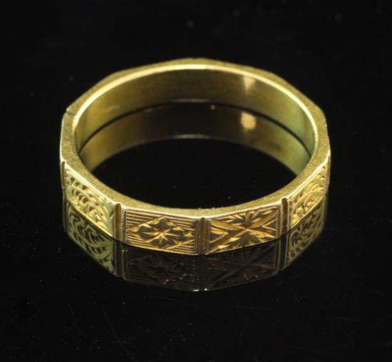 An early 19th century Scottish? 18ct gold decagonal ring, size S.
